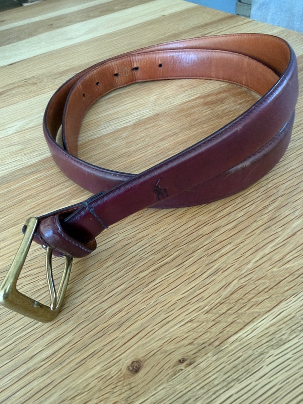 Polo Ralph Lauren Leather Men's Belt - Brown 42” 105cm 1 1/8” wide Brass Buckle